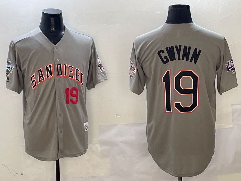Men San Diego Padres #19 Gwynn Grey Throwback Game 2025 Nike MLB Jersey style 3126->san diego padres->MLB Jersey